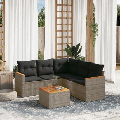 Set mobilier grădină cu perne, 6 piese, gri, poliratan GartenMobel Dekor