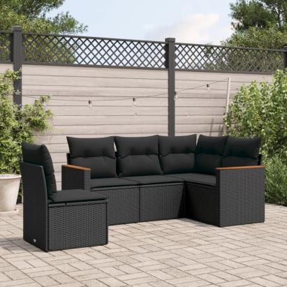 Set mobilier de grădină cu perne, 5 piese, negru, poliratan GartenMobel Dekor