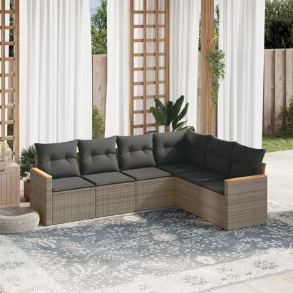 Set mobilier grădină cu perne, 6 piese, gri, poliratan GartenMobel Dekor