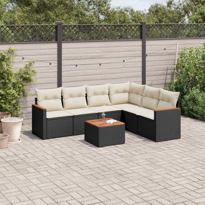 Set canapele de grădină cu perne, 7 piese, negru, poliratan GartenMobel Dekor