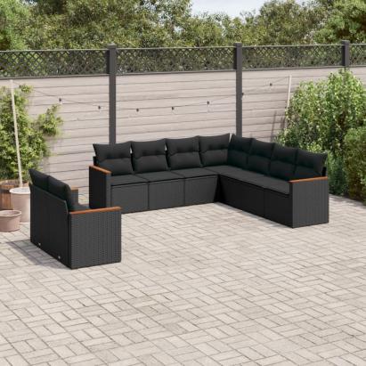 Set mobilier de grădină cu perne, 9 piese, negru, poliratan GartenMobel Dekor