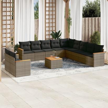 Set canapea de grădină cu perne, 12 piese, gri, poliratan GartenMobel Dekor