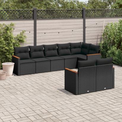 Set mobilier de grădină cu perne, 8 piese, negru, poliratan GartenMobel Dekor