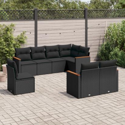 Set mobilier de grădină cu perne, 8 piese, negru, poliratan GartenMobel Dekor