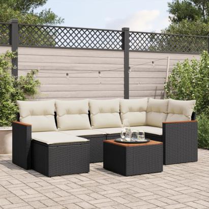 Set canapele de grădină cu perne, 7 piese, negru, poliratan GartenMobel Dekor