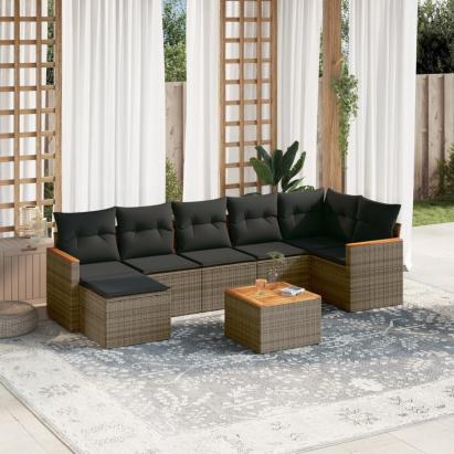 Set canapele de grădină cu perne, 8 piese, gri, poliratan GartenMobel Dekor