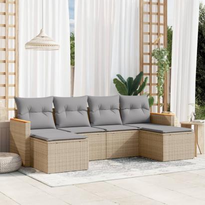 Set canapele de grădină, 6 piese, cu perne, bej, poliratan GartenMobel Dekor
