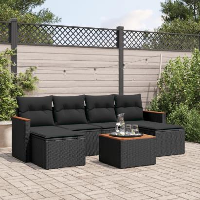 Set canapele de grădină cu perne, 7 piese, negru, poliratan GartenMobel Dekor