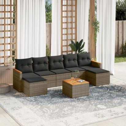 Set canapele de grădină cu perne, 8 piese, gri, poliratan GartenMobel Dekor