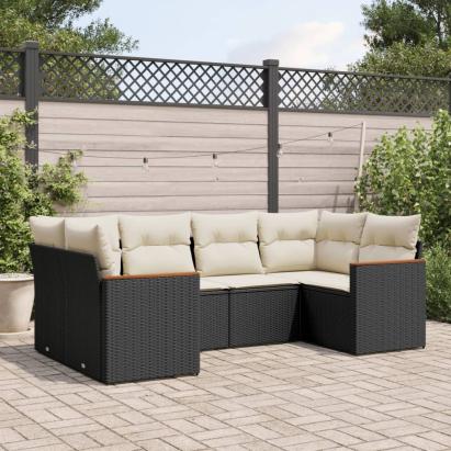 Set mobilier de grădină cu perne, 6 piese, negru, poliratan GartenMobel Dekor