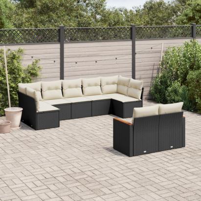 Set mobilier de grădină cu perne, 9 piese, negru, poliratan GartenMobel Dekor