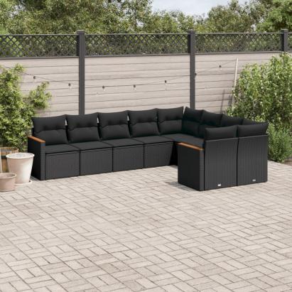 Set mobilier de grădină cu perne, 9 piese, negru, poliratan GartenMobel Dekor