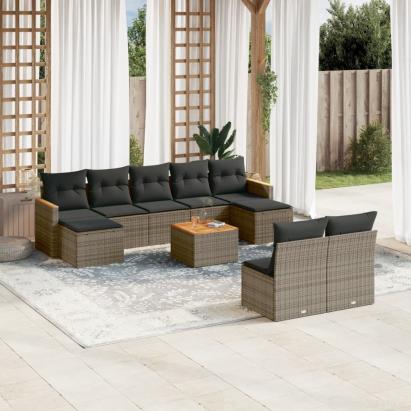 Set mobilier de grădină cu perne, 10 piese, gri, poliratan GartenMobel Dekor