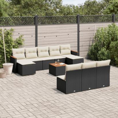 Set canapele de grădină cu perne, 11 piese, negru, poliratan GartenMobel Dekor