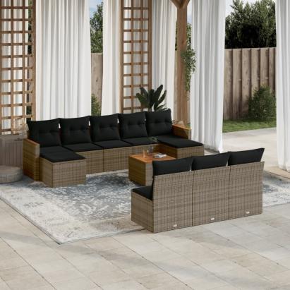 Set canapele de grădină cu perne, 11 piese, gri, poliratan GartenMobel Dekor
