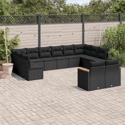 Set canapele de grădină, 12 piese, cu perne, negru, poliratan GartenMobel Dekor