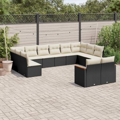 Set canapele de grădină, 12 piese, cu perne, negru, poliratan GartenMobel Dekor