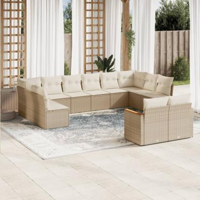 Set canapele de grădină cu perne, 12 piese, bej, poliratan GartenMobel Dekor
