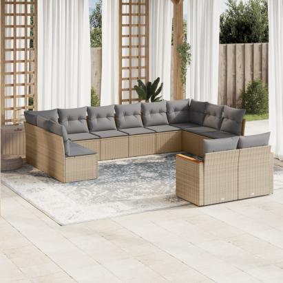 Set canapele de grădină, 12 piese, cu perne, bej, poliratan GartenMobel Dekor