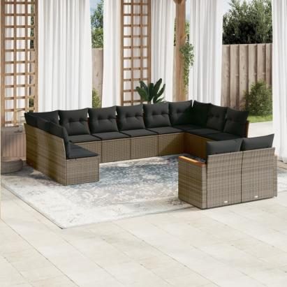 Set canapea de grădină cu perne, 12 piese, gri, poliratan GartenMobel Dekor