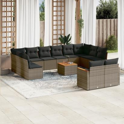 Set mobilier de grădină cu perne, 13 piese, gri, poliratan GartenMobel Dekor