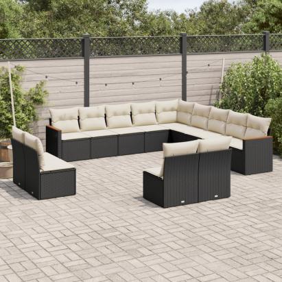 Set mobilier de grădină cu perne, 13 piese, negru, poliratan GartenMobel Dekor
