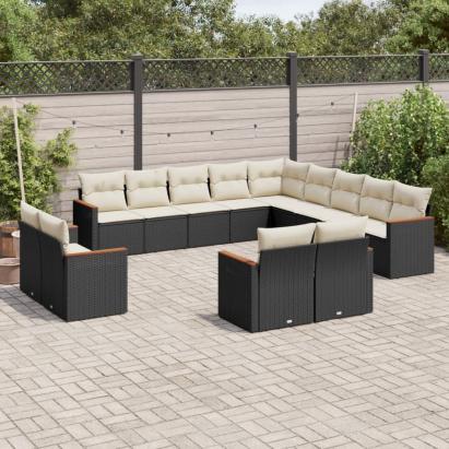 Set mobilier de grădină cu perne, 13 piese, negru, poliratan GartenMobel Dekor