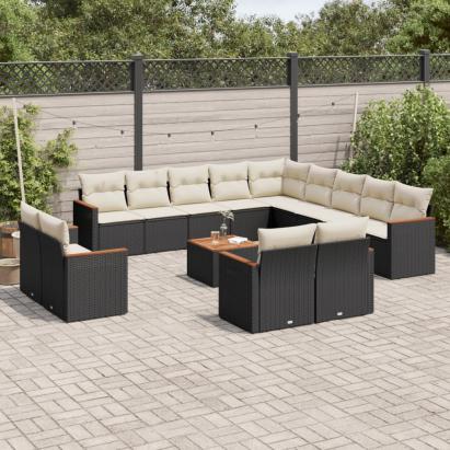 Set mobilier de grădină cu perne, 14 piese, negru, poliratan GartenMobel Dekor