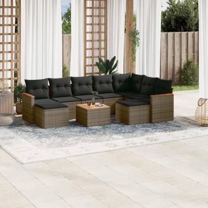 Set mobilier de grădină cu perne, 10 piese, gri, poliratan GartenMobel Dekor