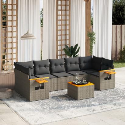 Set canapele de grădină cu perne, 8 piese, gri, poliratan GartenMobel Dekor