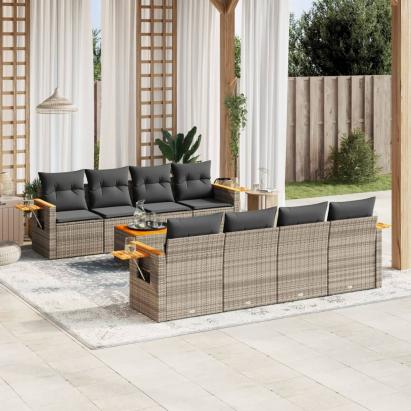 Set canapele de grădină, 9 piese, cu perne, gri, poliratan GartenMobel Dekor