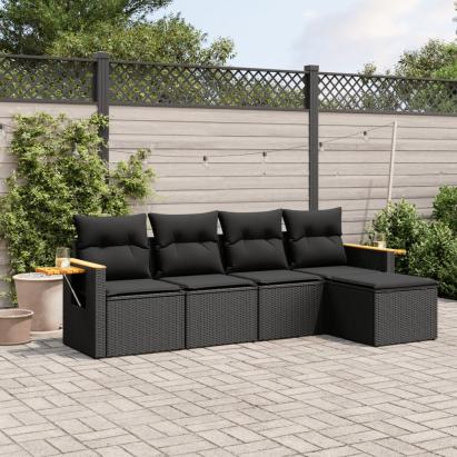 Set mobilier de grădină cu perne, 5 piese, negru, poliratan GartenMobel Dekor