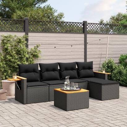 Set mobilier de grădină cu perne, 6 piese, negru, poliratan GartenMobel Dekor