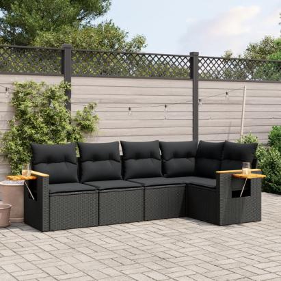 Set mobilier de grădină cu perne, 5 piese, negru, poliratan GartenMobel Dekor