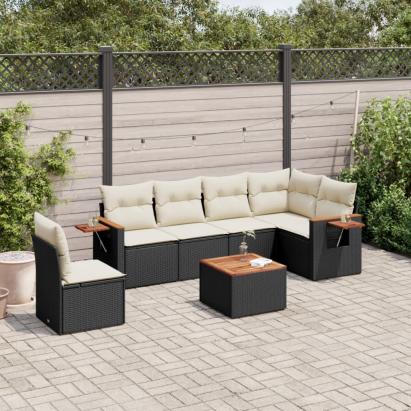 Set canapele de grădină cu perne, 7 piese, negru, poliratan GartenMobel Dekor