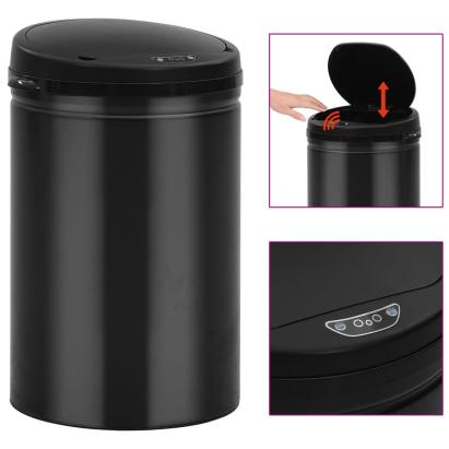 Coș de gunoi automat cu senzor, 30 L, negru, oțel carbon GartenMobel Dekor