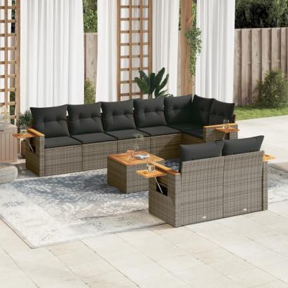 Set canapele de grădină, 9 piese, cu perne, gri, poliratan GartenMobel Dekor