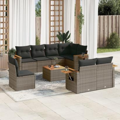 Set canapele de grădină, 9 piese, cu perne, gri, poliratan GartenMobel Dekor