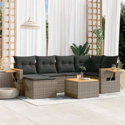 Set canapele de grădină, 7 piese, cu perne, gri, poliratan GartenMobel Dekor