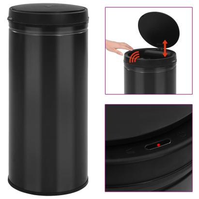 Coș de gunoi automat cu senzor, 80 L, negru, oțel carbon GartenMobel Dekor