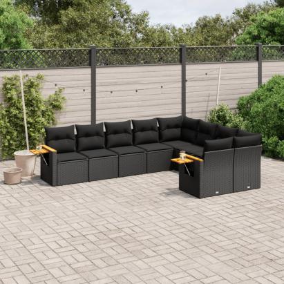 Set mobilier de grădină cu perne, 9 piese, negru, poliratan GartenMobel Dekor