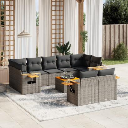Set mobilier de grădină cu perne, 10 piese, gri, poliratan GartenMobel Dekor