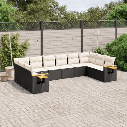 Set canapele de grădină cu perne, 10 piese, negru, poliratan GartenMobel Dekor