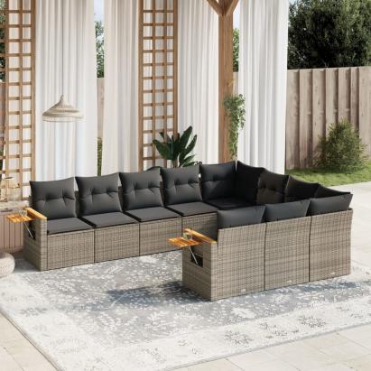 Set mobilier de grădină cu perne, 10 piese, gri, poliratan GartenMobel Dekor
