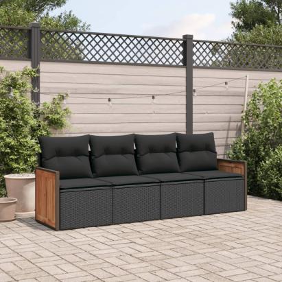 Set mobilier de grădină cu perne, 4 piese, negru, poliratan GartenMobel Dekor