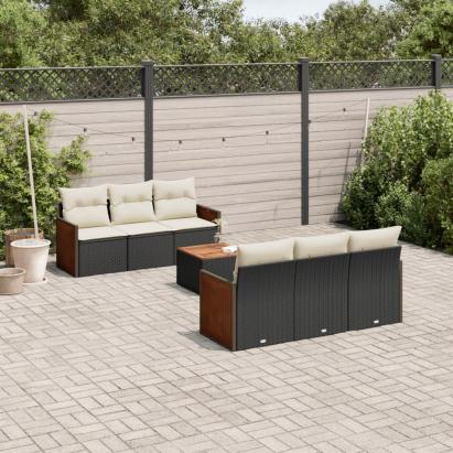 Set canapele de grădină cu perne, 7 piese, negru, poliratan GartenMobel Dekor