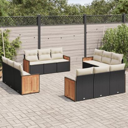Set canapele de grădină, 12 piese, cu perne, negru, poliratan GartenMobel Dekor