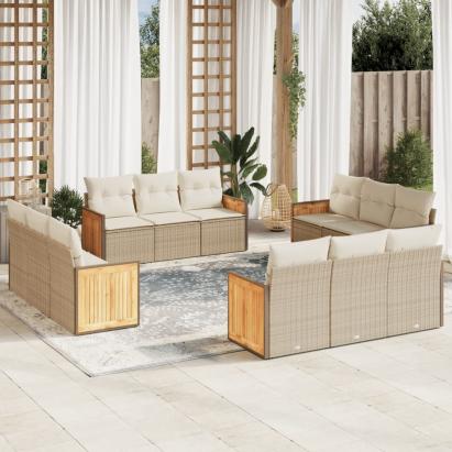 Set canapele de grădină cu perne, 12 piese, bej, poliratan GartenMobel Dekor