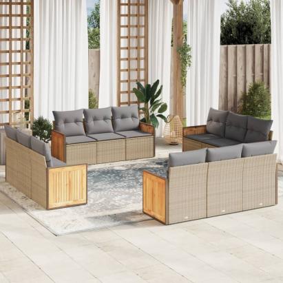 Set canapele de grădină cu perne, 12 piese, bej, poliratan GartenMobel Dekor