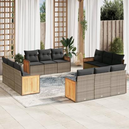 Set canapea de grădină cu perne, 12 piese, gri, poliratan GartenMobel Dekor